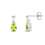 9ct White Gold Pear Shaped Natural Peridot Claw Drop Earrings — 6x4mm