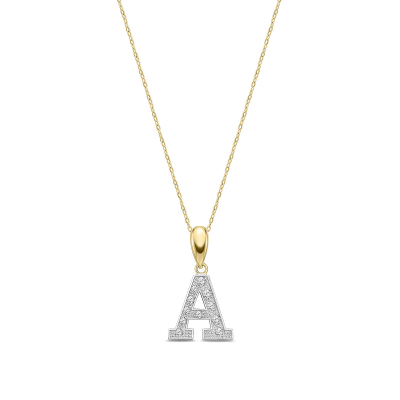 9ct Yellow Gold Large Cubic Zirconia Initial Pendant - Initial A