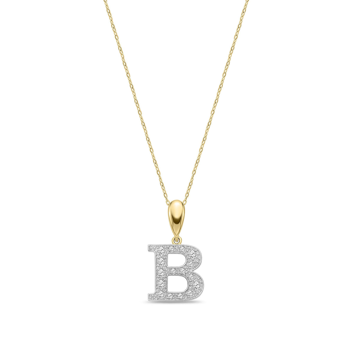 9ct Yellow Gold Large Cubic Zirconia Initial Pendant - Initial B