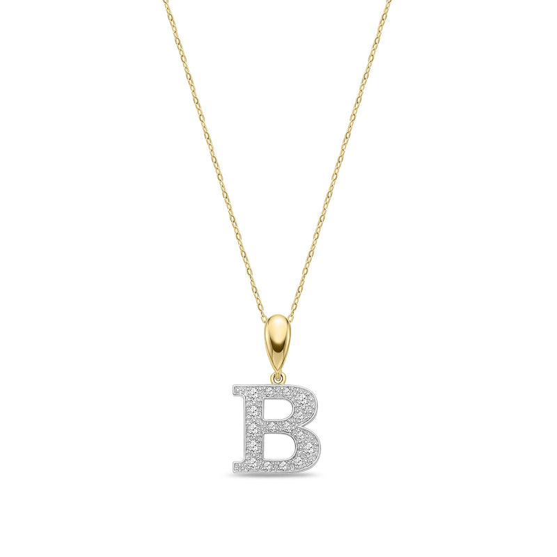 9ct Yellow Gold Large Cubic Zirconia Initial Pendant - Initial B