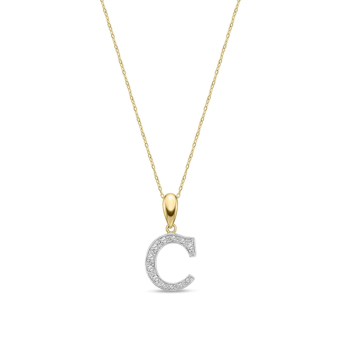 9ct Yellow Gold Large Cubic Zirconia Initial Pendant - Initial C