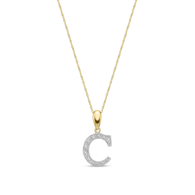 9ct Yellow Gold Large Cubic Zirconia Initial Pendant - Initial C