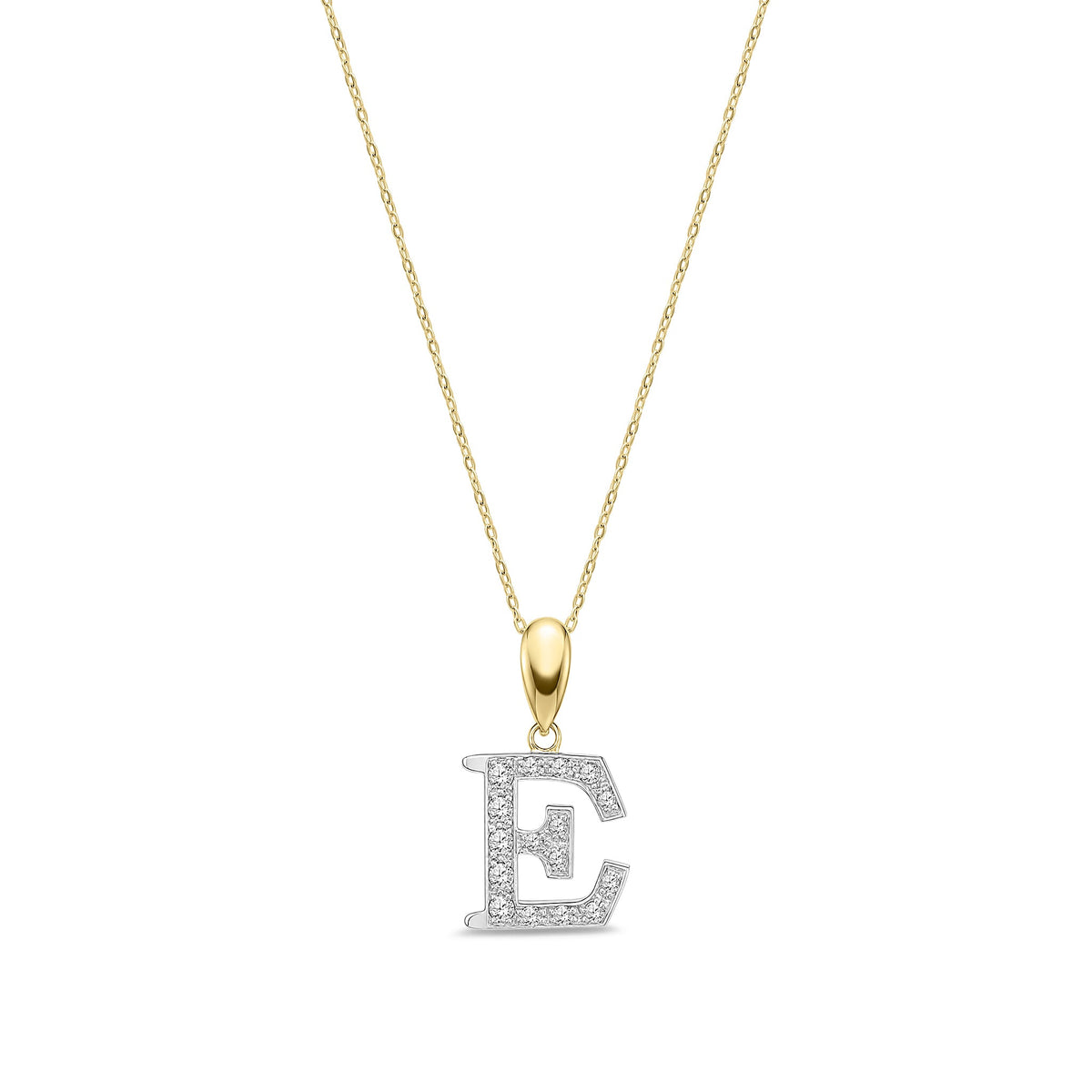 9ct Yellow Gold Large Cubic Zirconia Initial Pendant - Initial E