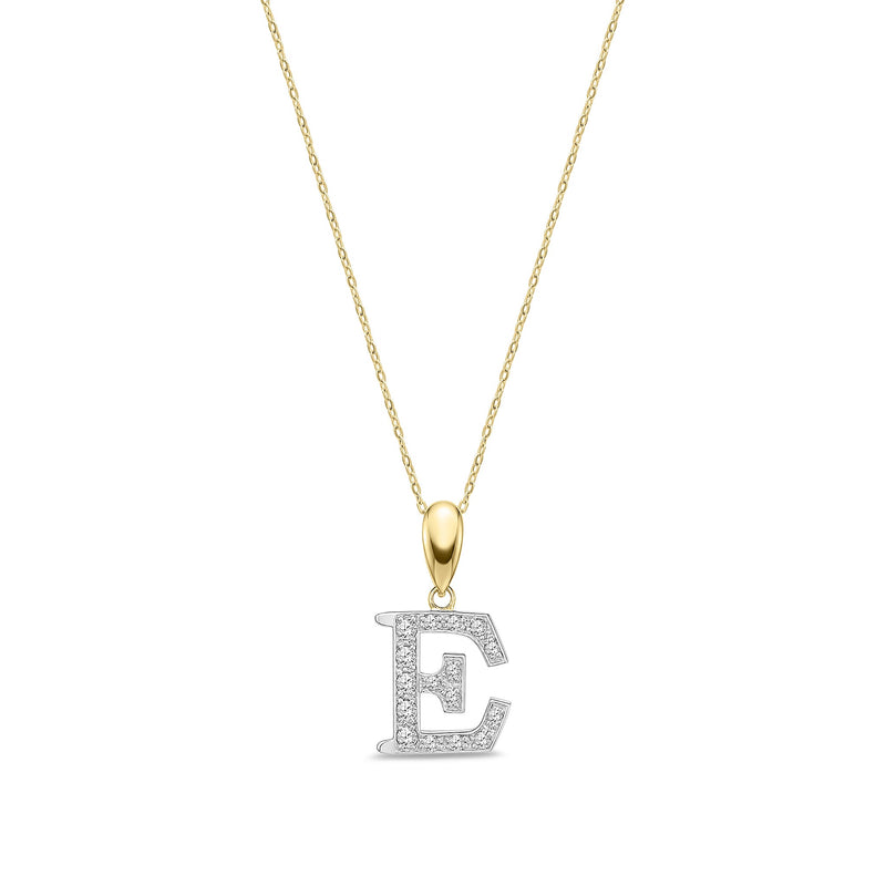 9ct Yellow Gold Large Cubic Zirconia Initial Pendant - Initial E