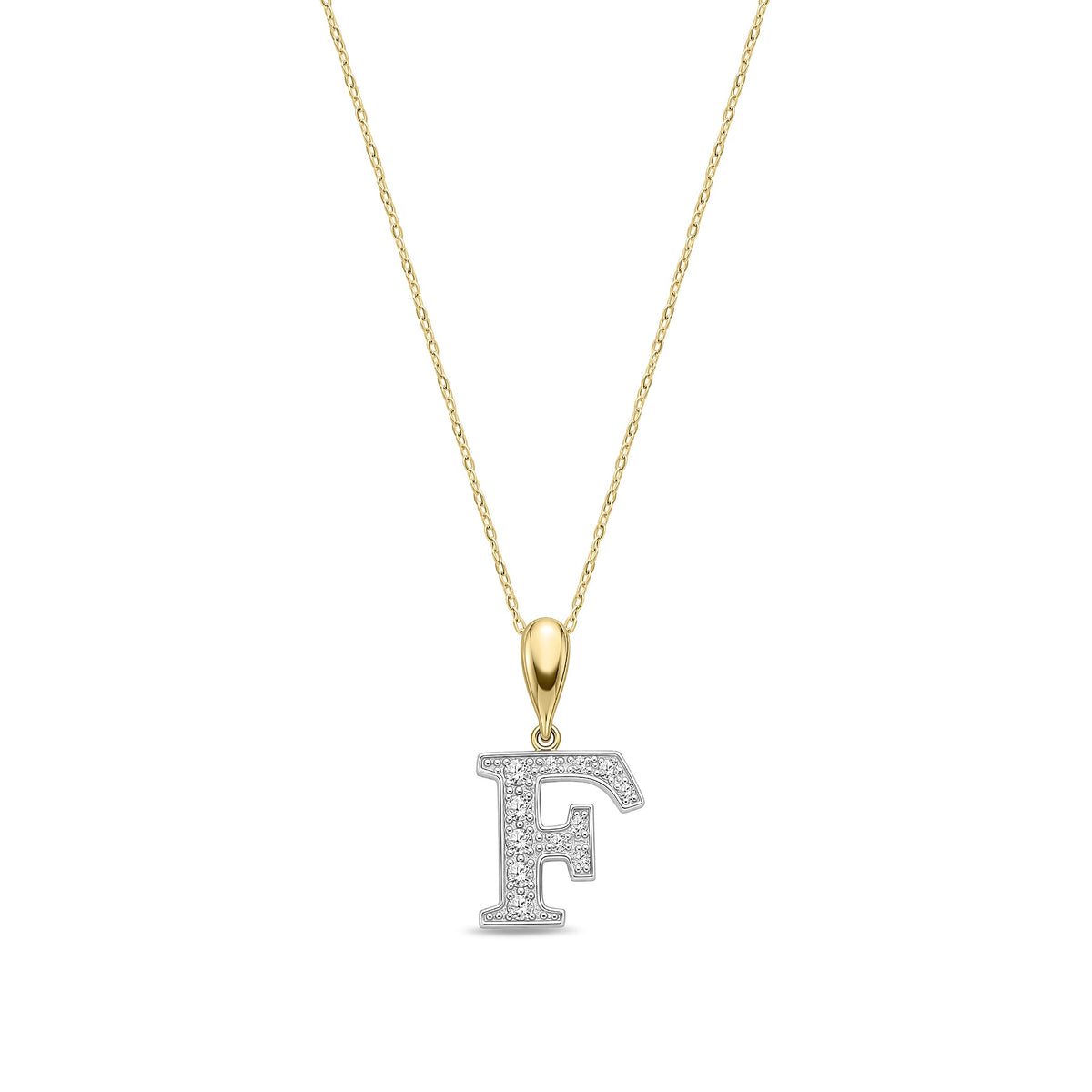 9ct Yellow Gold Large Cubic Zirconia Initial Pendant - Initial F