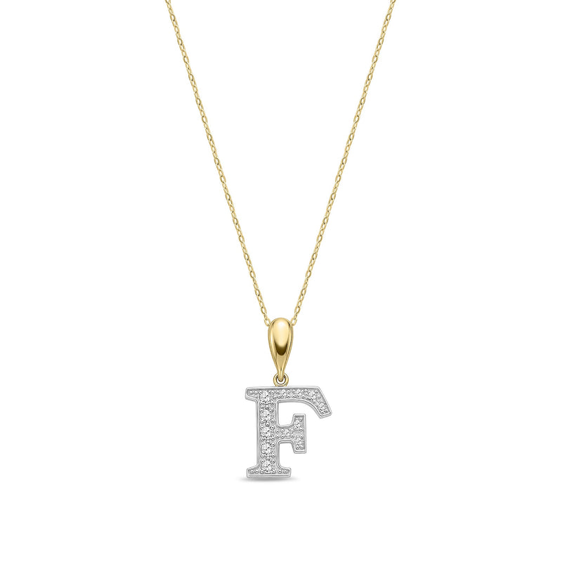 9ct Yellow Gold Large Cubic Zirconia Initial Pendant - Initial F