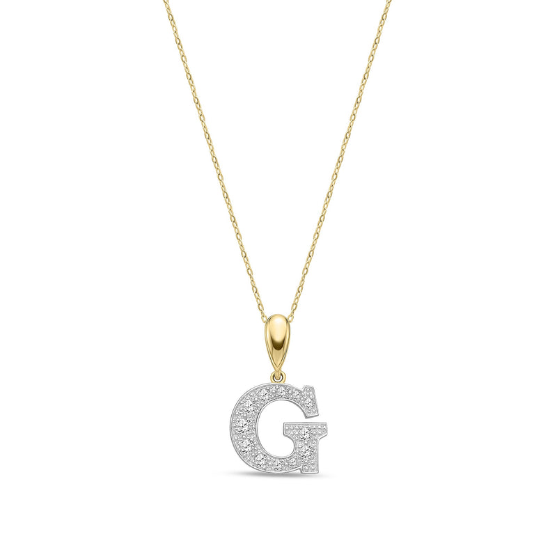9ct Yellow Gold Large Cubic Zirconia Initial Pendant - Initial G