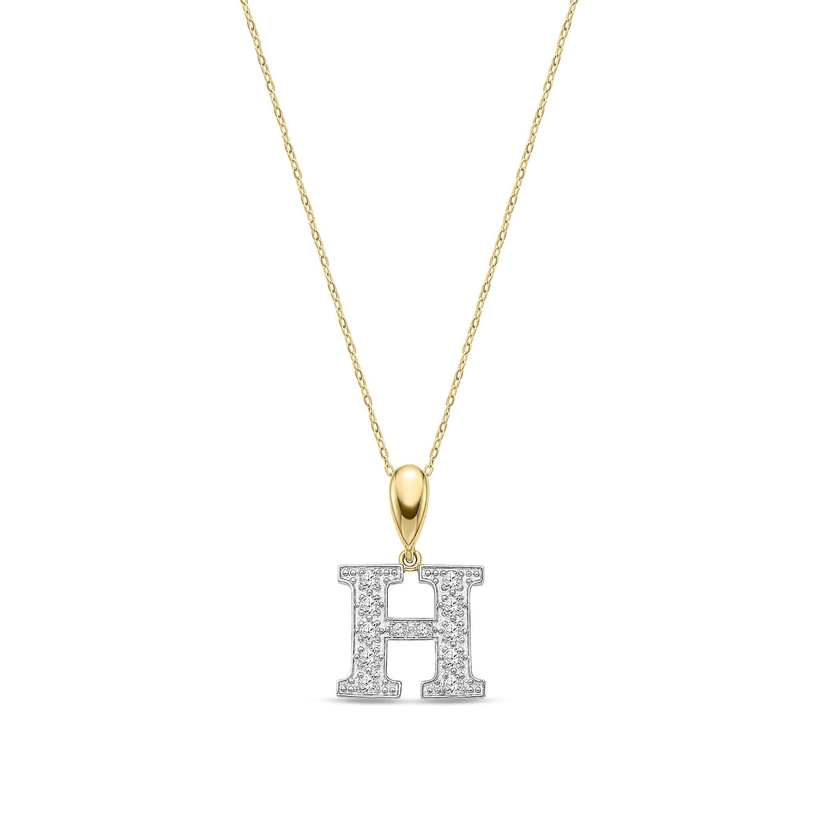 9ct Yellow Gold Large Cubic Zirconia Initial Pendant - Initial H