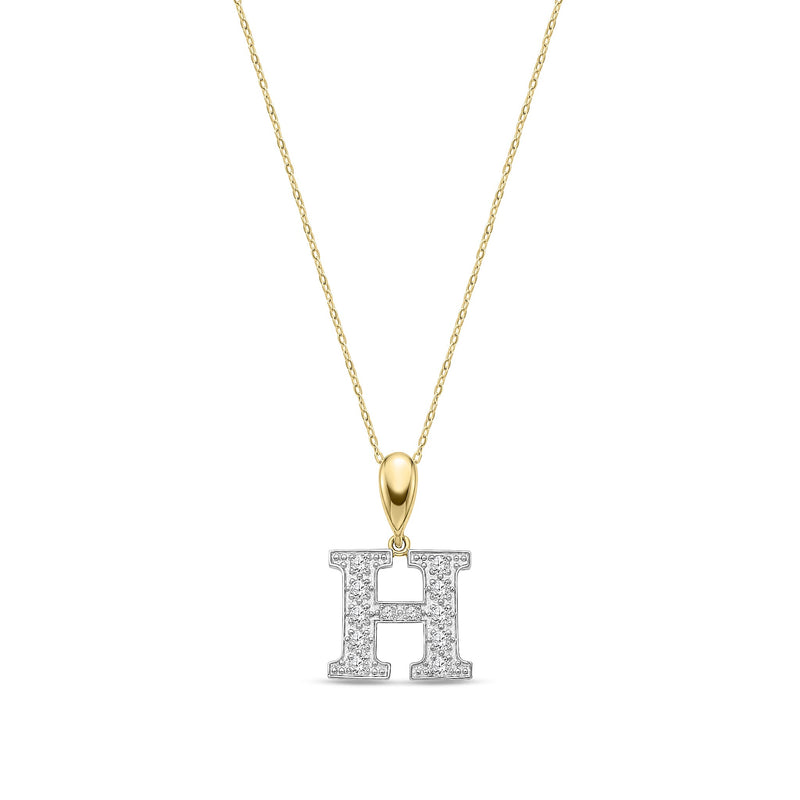 9ct Yellow Gold Large Cubic Zirconia Initial Pendant - Initial H