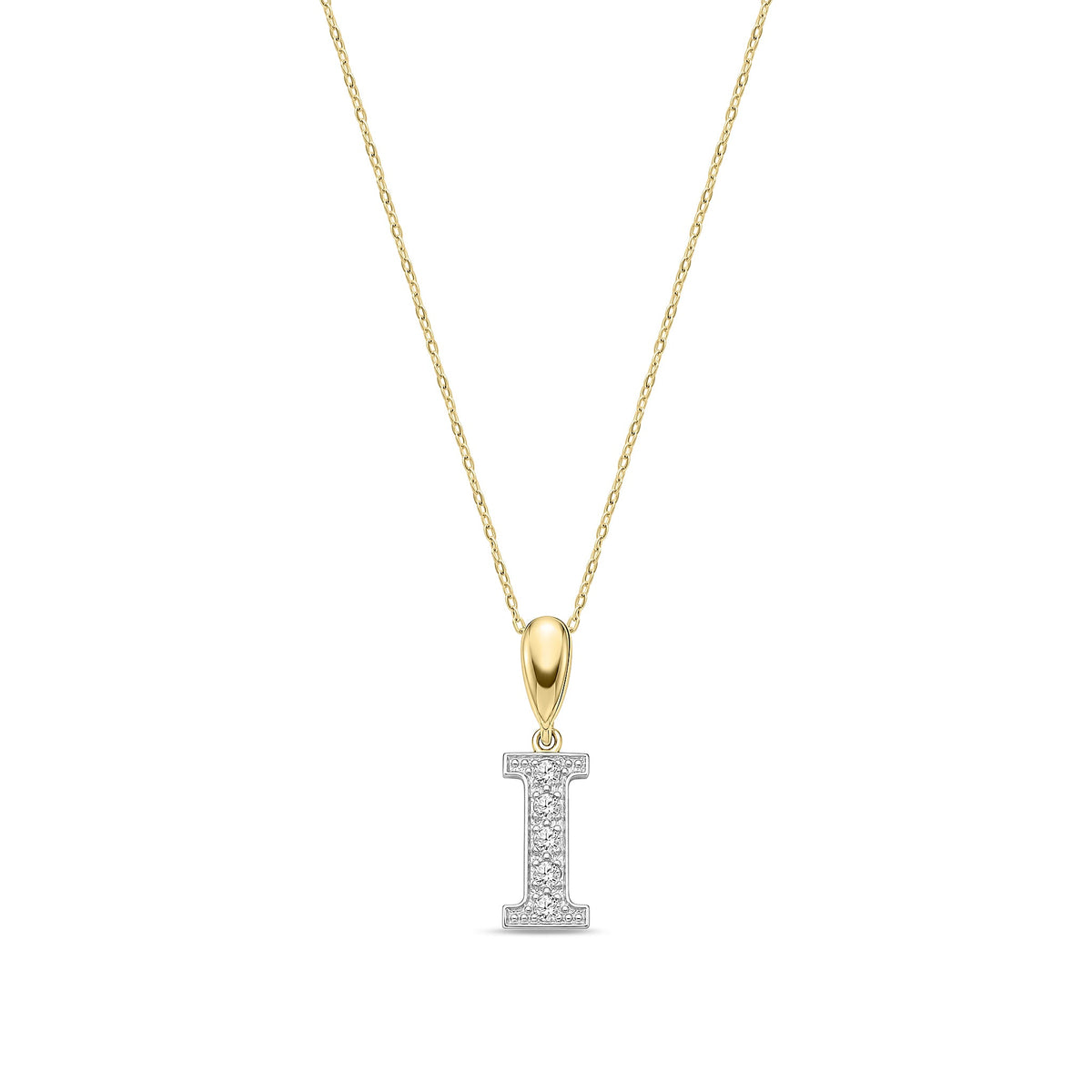 9ct Yellow Gold Large Cubic Zirconia Initial Pendant - Initial I