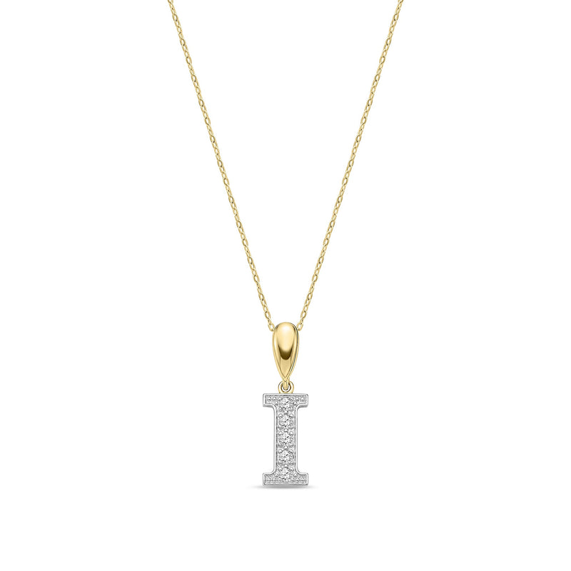 9ct Yellow Gold Large Cubic Zirconia Initial Pendant - Initial I