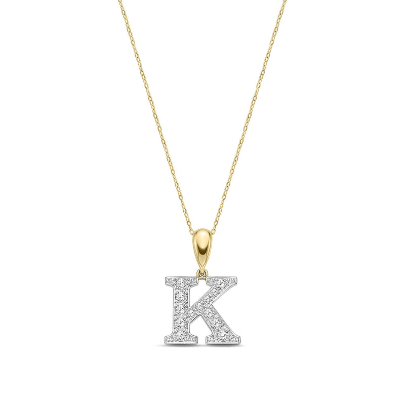 9ct Yellow Gold Large Cubic Zirconia Initial Pendant - Initial K