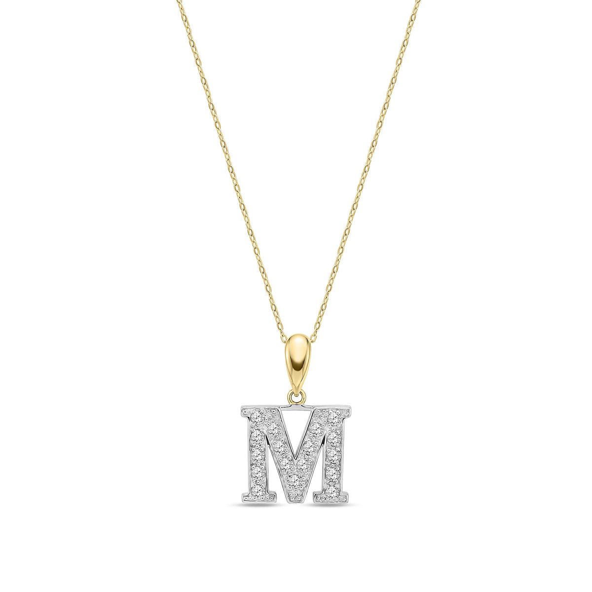9ct Yellow Gold Large Cubic Zirconia Initial Pendant - Initial M
