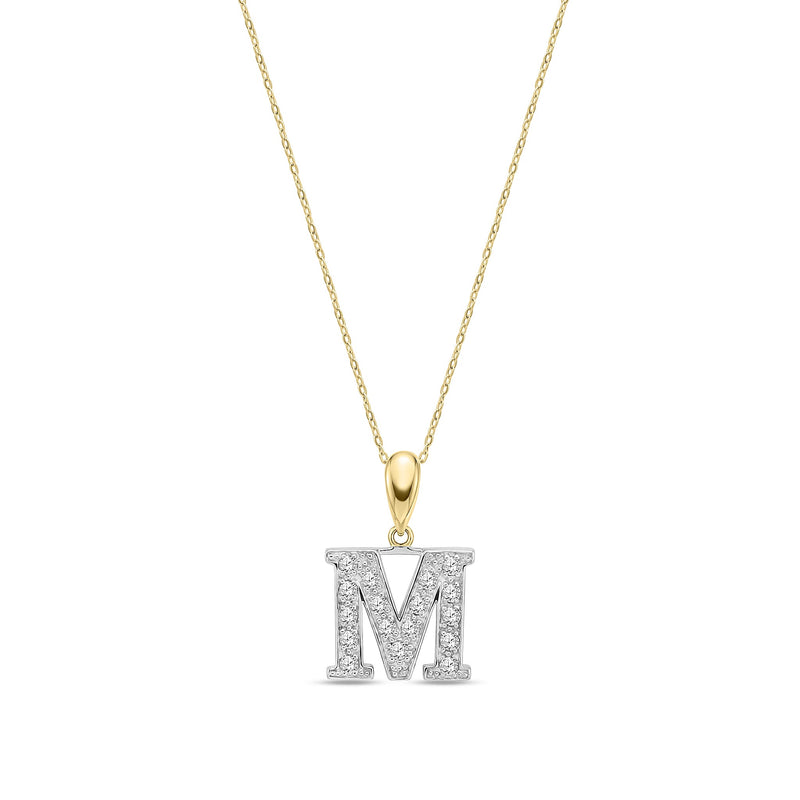 9ct Yellow Gold Large Cubic Zirconia Initial Pendant - Initial M