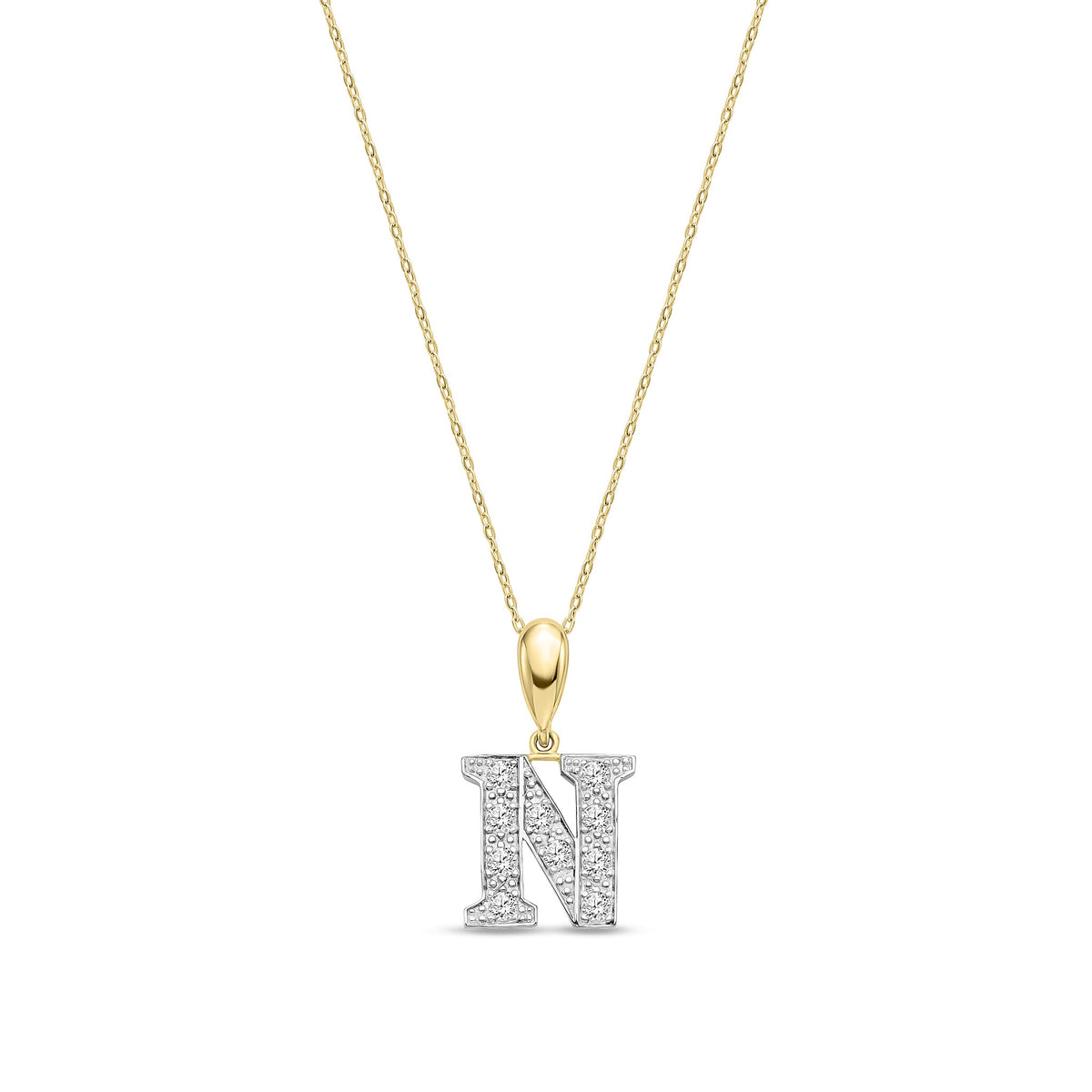 9ct Yellow Gold Large Cubic Zirconia Initial Pendant - Initial N