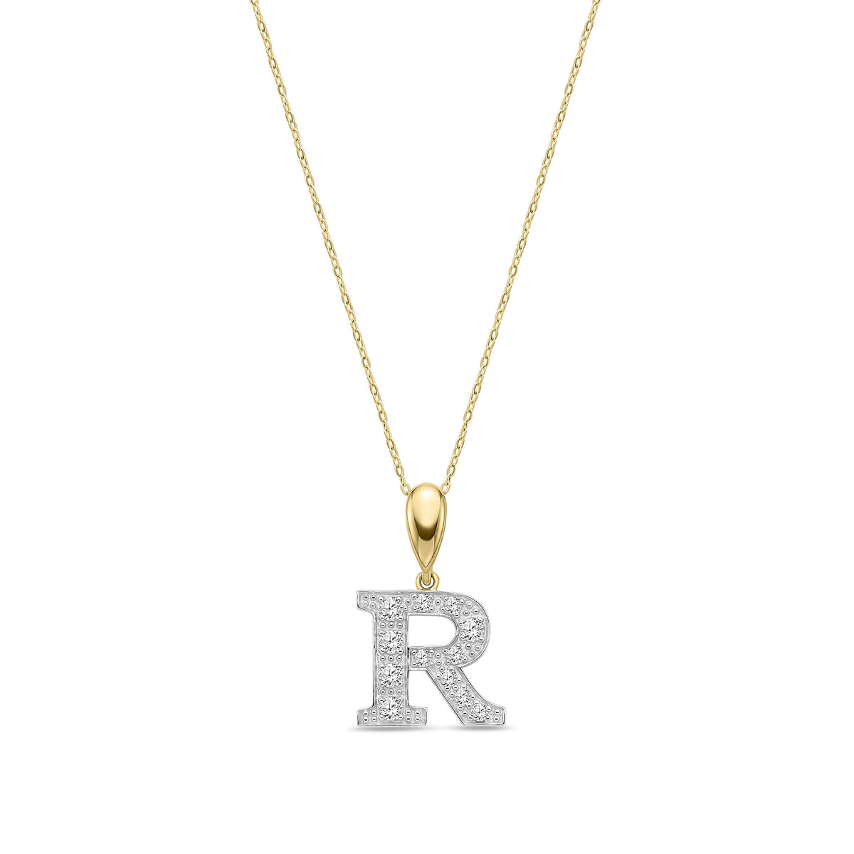 9ct Yellow Gold Large Cubic Zirconia Initial Pendant - Initial R