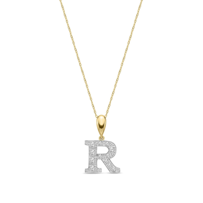 9ct Yellow Gold Large Cubic Zirconia Initial Pendant - Initial R