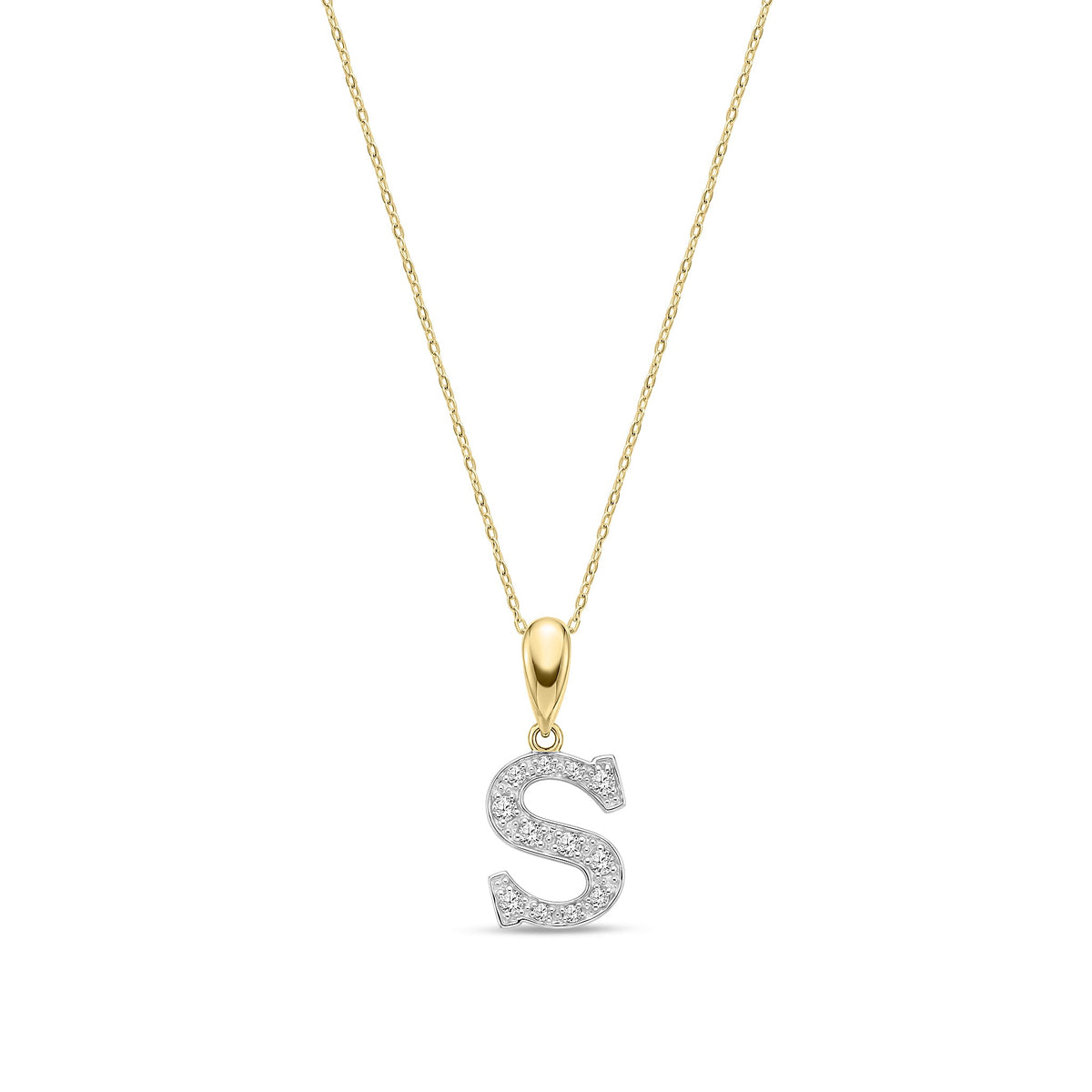 9ct Yellow Gold Large Cubic Zirconia Initial Pendant - Initial S