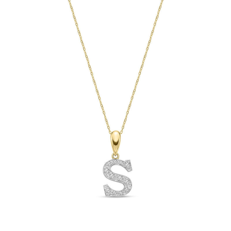 9ct Yellow Gold Large Cubic Zirconia Initial Pendant - Initial S