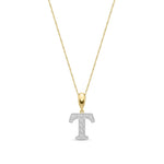 9ct Yellow Gold Large Cubic Zirconia Initial Pendant - Initial T