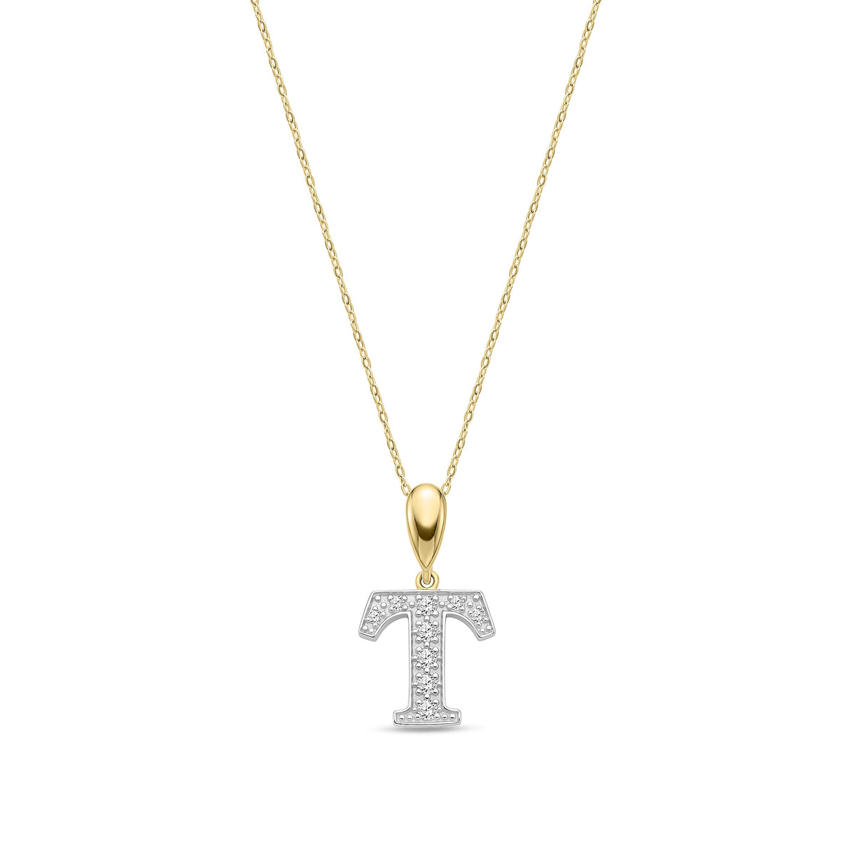 9ct Yellow Gold Large Cubic Zirconia Initial Pendant - Initial T