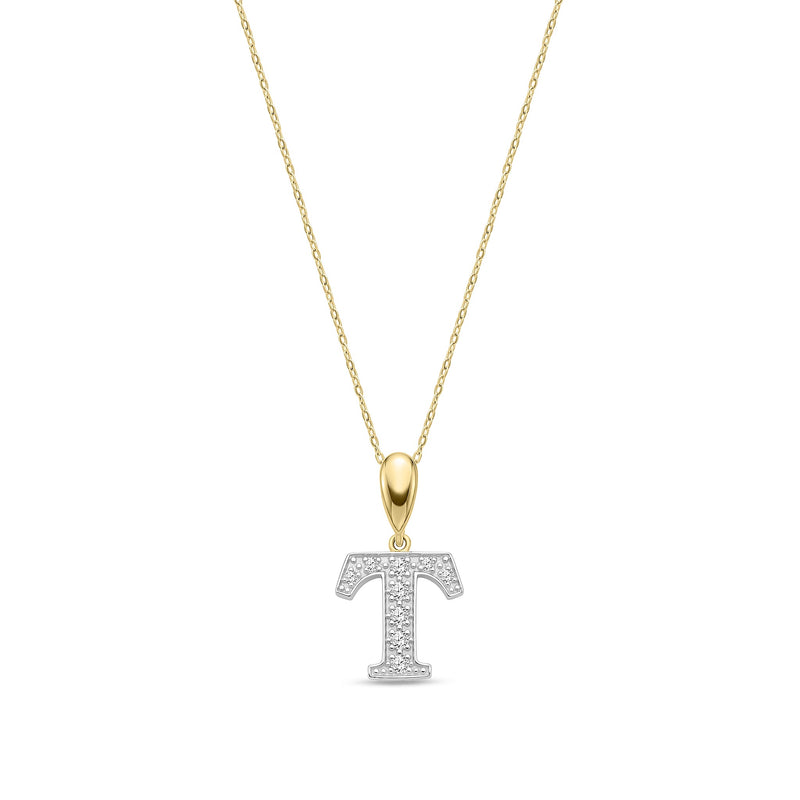 9ct Yellow Gold Large Cubic Zirconia Initial Pendant - Initial T