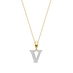 9ct Yellow Gold Large Cubic Zirconia Initial Pendant - Initial V