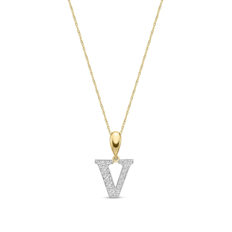9ct Yellow Gold Large Cubic Zirconia Initial Pendant - Initial V