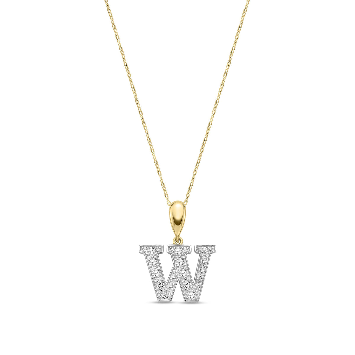 9ct Yellow Gold Large Cubic Zirconia Initial Pendant - Initial W