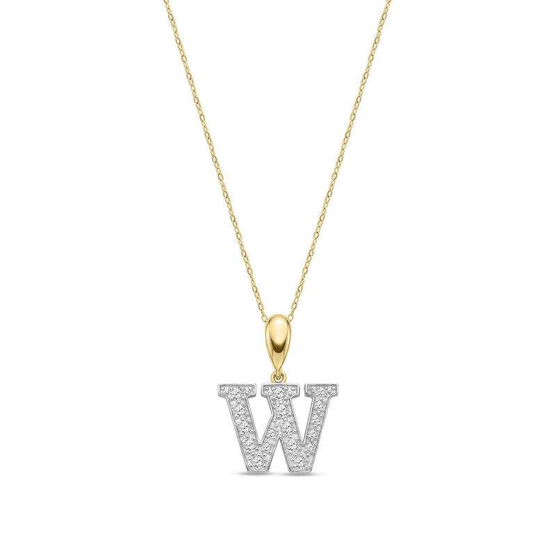 9ct Yellow Gold Large Cubic Zirconia Initial Pendant - Initial W