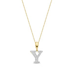 9ct Yellow Gold Large Cubic Zirconia Initial Pendant - Initial Y