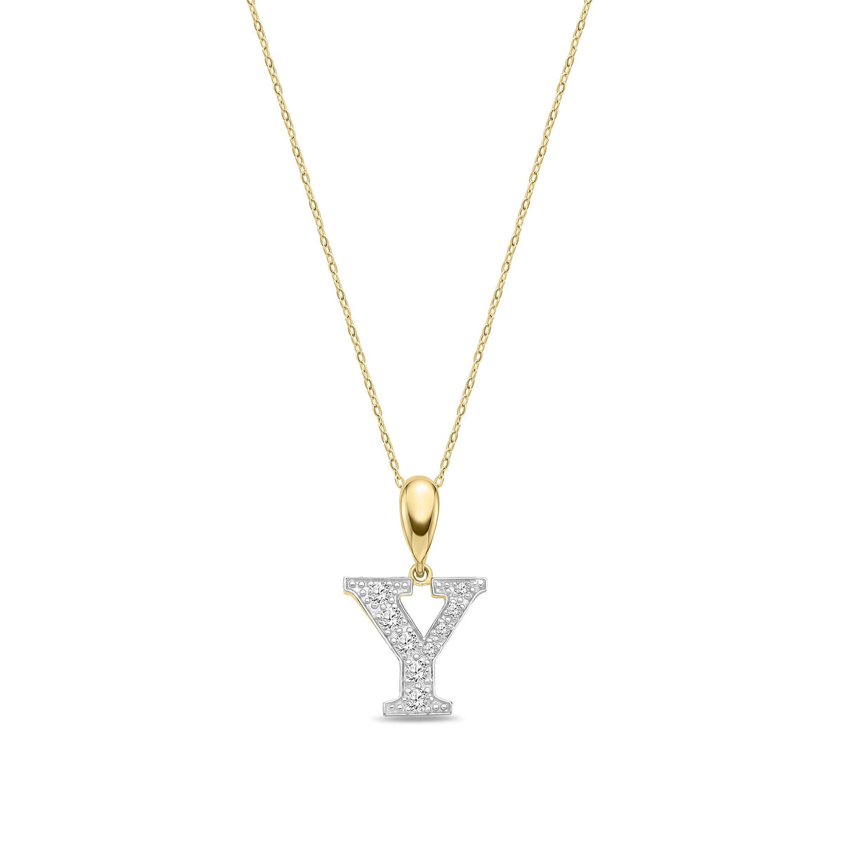 9ct Yellow Gold Large Cubic Zirconia Initial Pendant - Initial Y