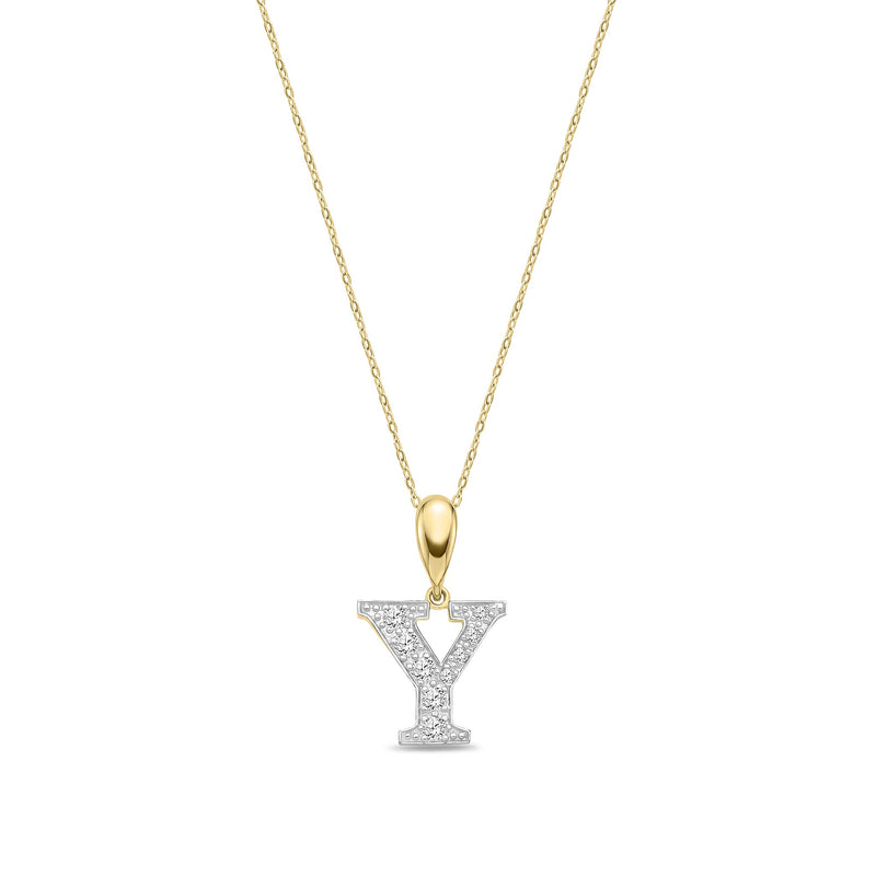 9ct Yellow Gold Large Cubic Zirconia Initial Pendant - Initial Y