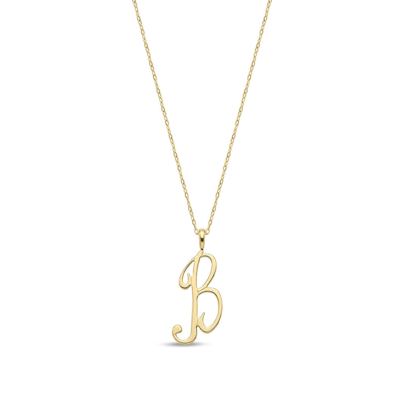 9ct Yellow Gold Script Initial Pendant - Initial B