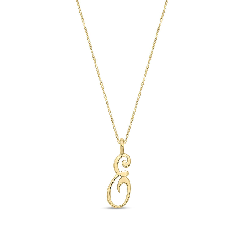 9ct Yellow Gold Script Initial Pendant - Initial E