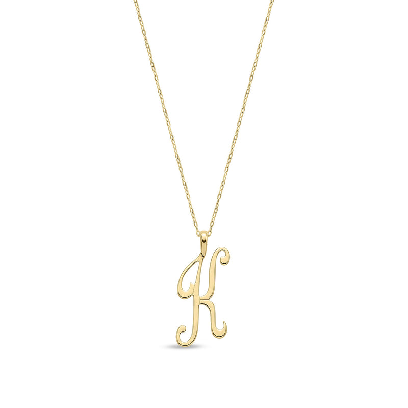 9ct Yellow Gold Script Initial Pendant - Initial K