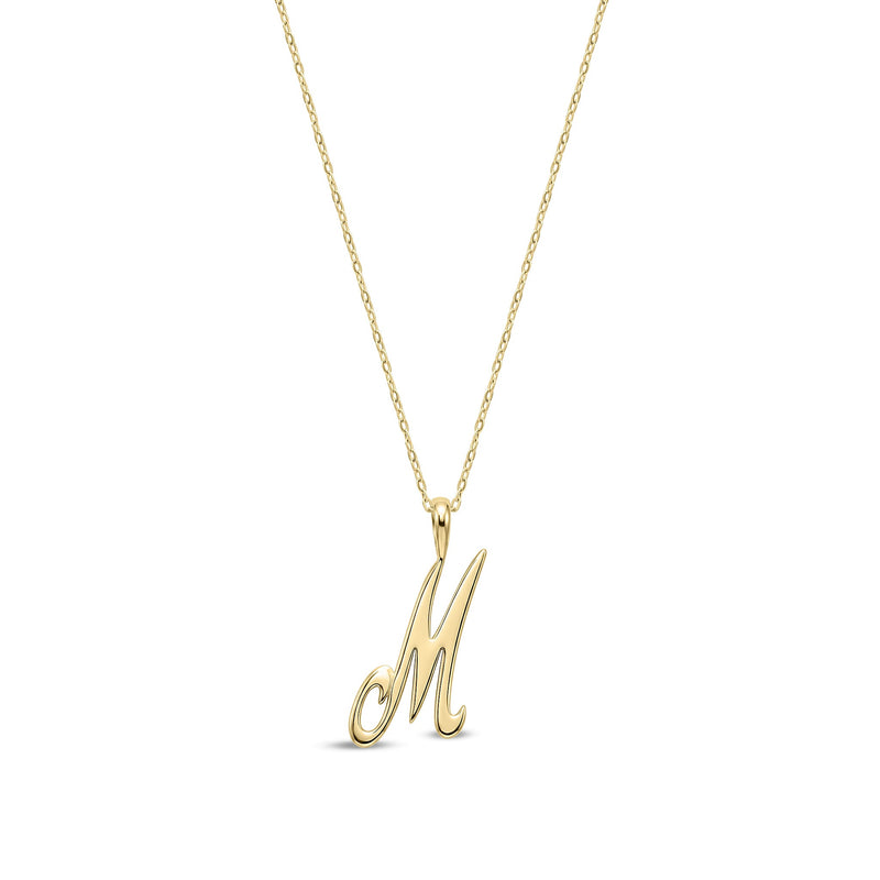 9ct Yellow Gold Script Initial Pendant - Initial M