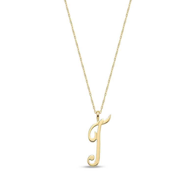 9ct Yellow Gold Script Initial Pendant - Initial T