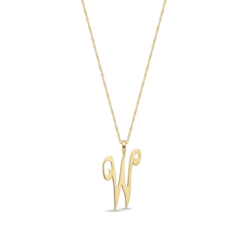 9ct Yellow Gold Script Initial Pendant - Initial W