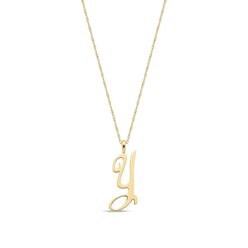 9ct Yellow Gold Script Initial Pendant - Initial Y