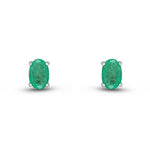 9ct White Gold Oval Natural Emerald Claw Stud Earrings — 6x4mm