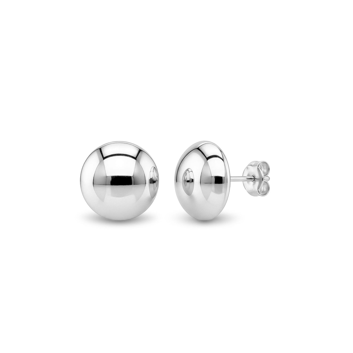 9ct White Gold Polished Button Stud Earrings — 12mm