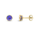 9ct Yellow Gold Round Natural Tanzanite Rubover Stud Earrings — 5mm