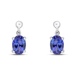 9ct White Gold Oval Natural Tanzanite Claw Drop Earrings — 7x5mm