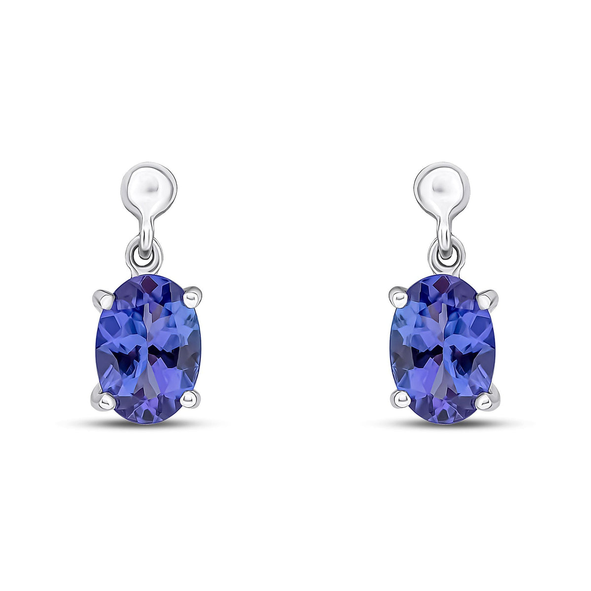 9ct White Gold Oval Natural Tanzanite Claw Drop Earrings — 7x5mm