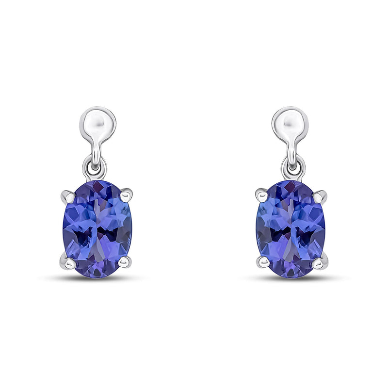 9ct White Gold Oval Natural Tanzanite Claw Drop Earrings — 7x5mm