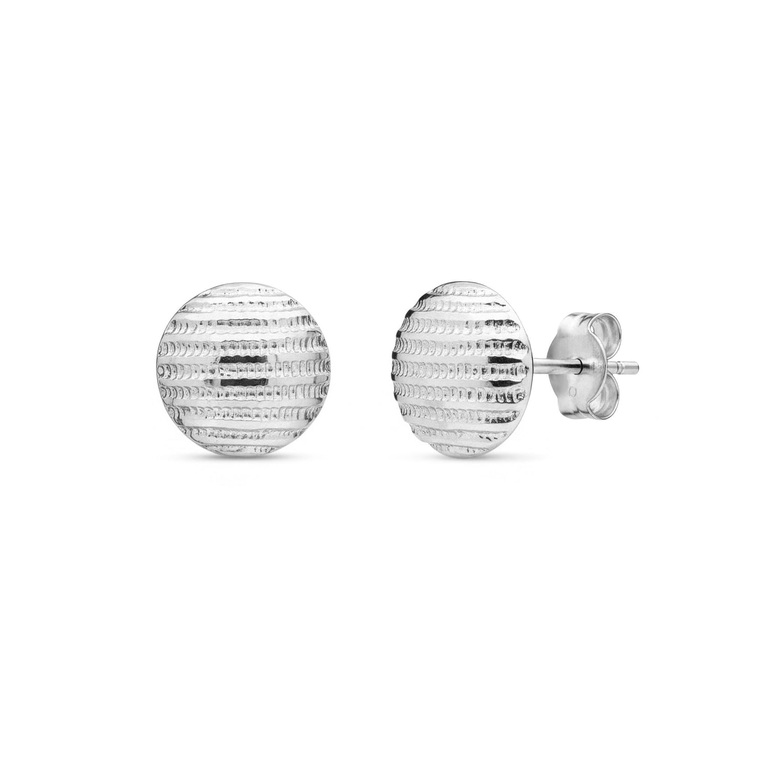 9ct White Gold Diamond Cut Striped Domed Stud Earrings — 10mm