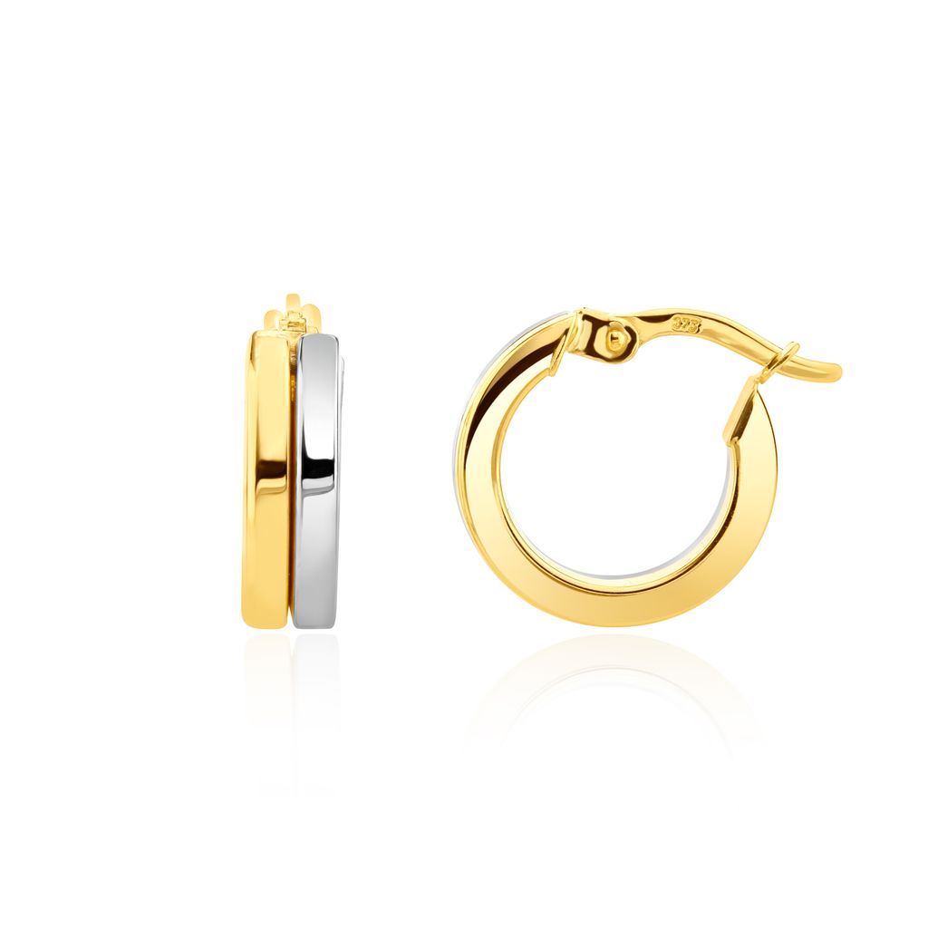 9ct Two Tone White And Yellow Gold Two Row Hoop Earrings — 14mm