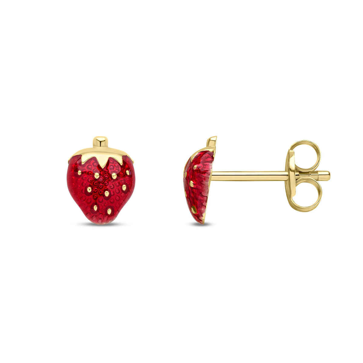 9ct Yellow Gold Red Strawberry Stud Earrings