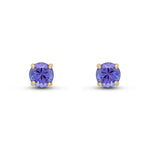 9ct Yellow Gold Round Natural Tanzanite Claw Stud Earrings — 5mm